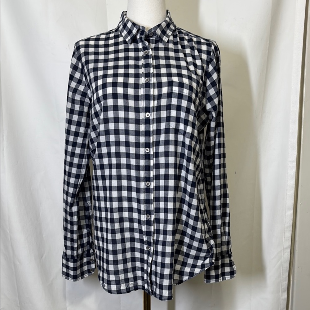 J. Crew Factory Navy and White Plaid Shirt. Size Medium.